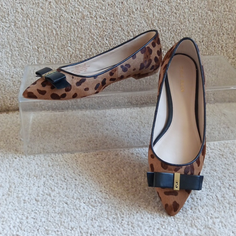 Like New Cole Haan Leather & Fur Upper with Leopard Print Flats - Picture 6 of 15